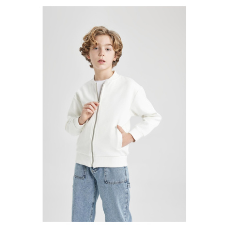 DEFACTO Boys College Collar Zipper Closure Double Pocket Seasonal Light Bomber Cardigan