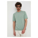 Bavlnené tričko Sisley zelená farba, jednofarebné