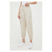 Bavlnené nohavice Sisley béžová farba, strih cargo, vysoký pás