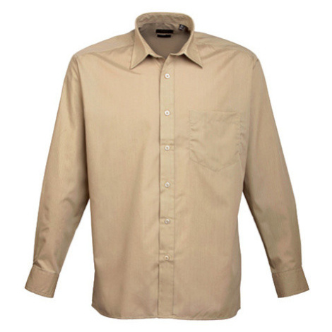 Premier Workwear Pánska košeľa s dlhým rukávom PR200 Khaki -ca. Pantone 7503