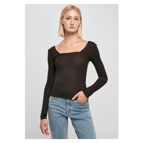 Women's square neckline with long sleeves in black