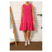 armonika Women's Fuchsia Linen Look Textured Sleeveless Dress with Frill Skirt