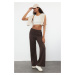 Trendyol Bitter Brown Cotton Wide Leg Thin Knitted Sports Sweatpants