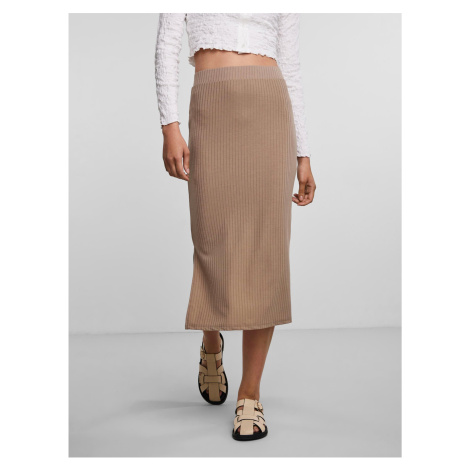 Beige Women's Ribbed Midi Skirt Pieces Kylie - Women's