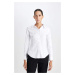 DEFACTO Regular Fit Bengaline Woven Long Sleeve Basic White Shirt I5278az24au