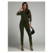 Women's jumpsuit fastened at the back with a khaki zipper