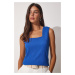 Happiness İstanbul Women's Blue Square Collar Knitted Blouse
