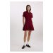 DEFACTO Polo Neck Basic Plain Short Sleeve Pleated Mini Dress