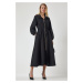 Happiness İstanbul Women's Black Zippered Seasonal Woven Dress Trench Coat