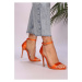 Shoeberry Women's Slyva Orange Satin Single Strap Heeled Shoes