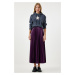Šťastie Istanbul Dámska fialová lesklá plisovaná pletená sukňa