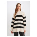 DEFACTO Regular Fit Crew Neck Buttoned Striped Knitwear Sweater Tunic