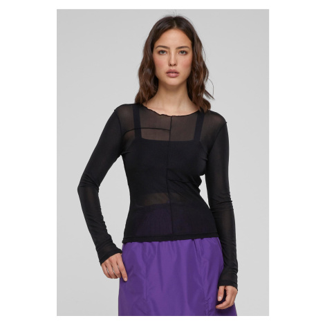 Women's long-sleeved mesh with an exposed seam, black