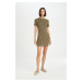 DEFACTO Fitted Bodycon Polo Neck Basic Plain Short Sleeve Mini Knit Dress