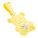 Prívesok v žltom 9K zlate - lesklý roztomilý medvedík, trblietavé srdiečko