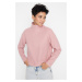 Trendyol Pale Pink Thessaloniki/Knitwear Look Zippered Collar Regular/Regular Fit Knitted Sweats