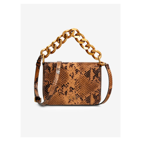 Hnedá dámska vzorovaná malá crossbody kabelka Guess Tullia