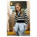 DEFACTO Women's Cool Slim Fit Slim Fit Polo Neck Striped Knitwear Sweater