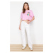 Trendyol Pink 100% Cotton Printed Relaxed/Wide Relaxed Cut Crop Knitted T-Shirt