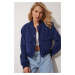 Happiness İstanbul Women's Navy Blue Wide Pocket Bomber Jacket