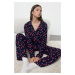 Trendyol Navy Blue Polka Dot New Year Themed Viscose Woven Pajama Set