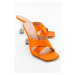 LuviShoes Wold Women's Orange Satin Heeled Slippers
