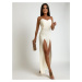 Cream summer jumpsuit with slits