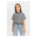 DEFACTO Girls Crew Neck Striped Short Sleeve T-Shirt