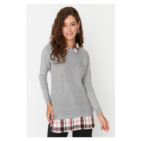 Trendyol Grey Garni Detailný pletený sveter