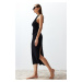 Trendyol Black Fitted Maxi Knitted Cut Out/Window One Shoulder Beach Dress