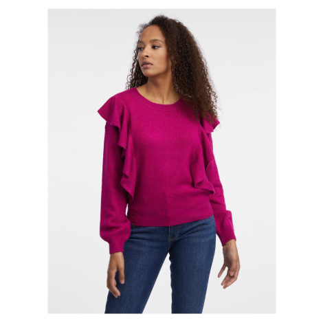 Tmavo ružový dámsky sveter s volánmi ORSAY