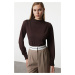 Trendyol Brown High Collar Regular Fit Gipe Detailed Flexible Knitted Blouse