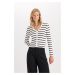 DEFACTO Fitted V Neck Striped Button Closure Ribbed Look Viscose Cardigan