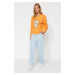 Trendyol Orange 100% Cotton Cloud Pattern T-shirt-Jogger Knitted Pajamas Set