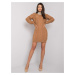 RUE PARIS Camel knitted dress with pearls