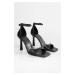 Shoeberry Women's Vinetta Black Skin Heel Shoes