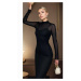 Z2277 Dewberry Womens Black Lined Half Turtleneck Dress-BLACK