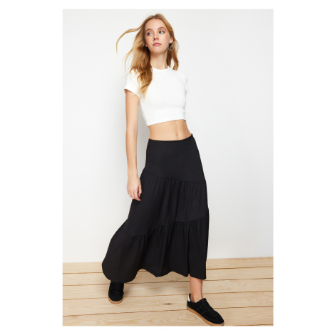 Trendyol Black Wrapped/Textured Flared Maxi Gathered Flexible Knitted Skirt