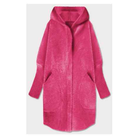 Dlhý ružový vlnený prehoz cez oblečenie typu "alpaka" s kapucňou (908) Made in Italy