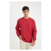 DEFACTO Red Oversize Fit Wide Mold Crew Neck Thick Fabric Basic Plain Sweatshirt