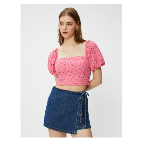 Koton Crop Embroidered Blouse with Balloon Sleeves Gippes