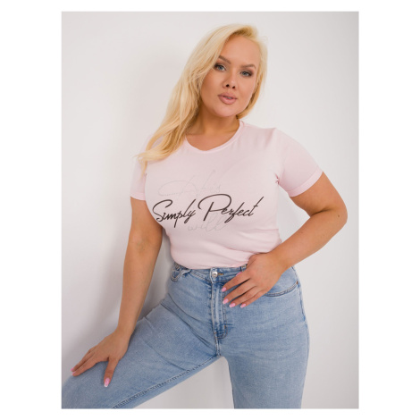 Plus size light pink casual T-shirt with appliqué