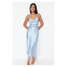 Trendyol Light Blue Lace Back Detailed Rope Strap Satin Woven Nightgown