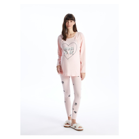 LC Waikiki LCW DREAM Crew Neck Printed Long Sleeve Maternity Pajamas Set