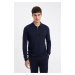 DEFACTO Navy Blue Standard Fit Regular Cut Semi-Zipped Stand Collar Knitwear Sweater