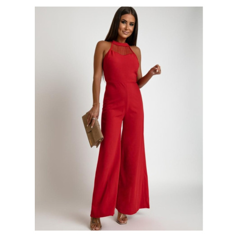Red jumpsuit with a stand-up collar for wide legs FASARDI