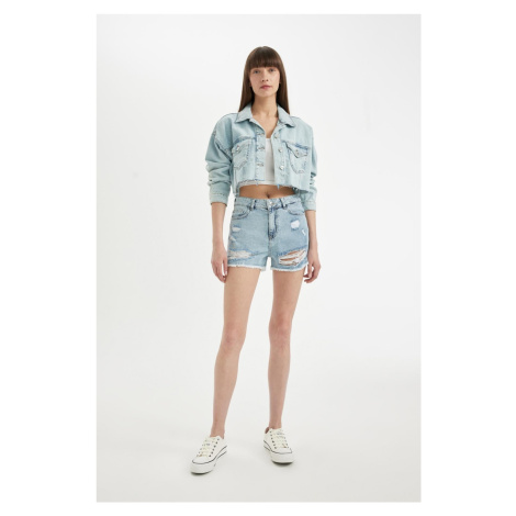 DEFACTO High Waist Ripped Detailed Jean Shorts