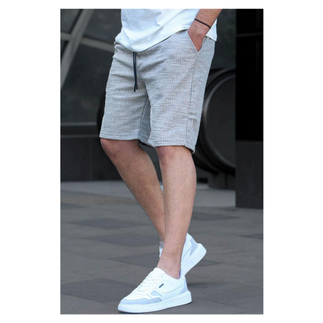 Madmext Men's Gray Striped Capri Shorts 5498