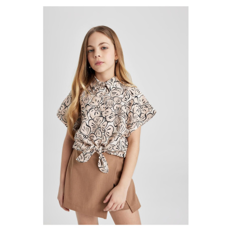 DEFACTO Girls Crop Short Sleeve Patterned Shirt