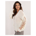 Ecru loose women's sweater with button fastening